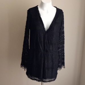Papaya Large Lace Romper With Long Flared Sleeves